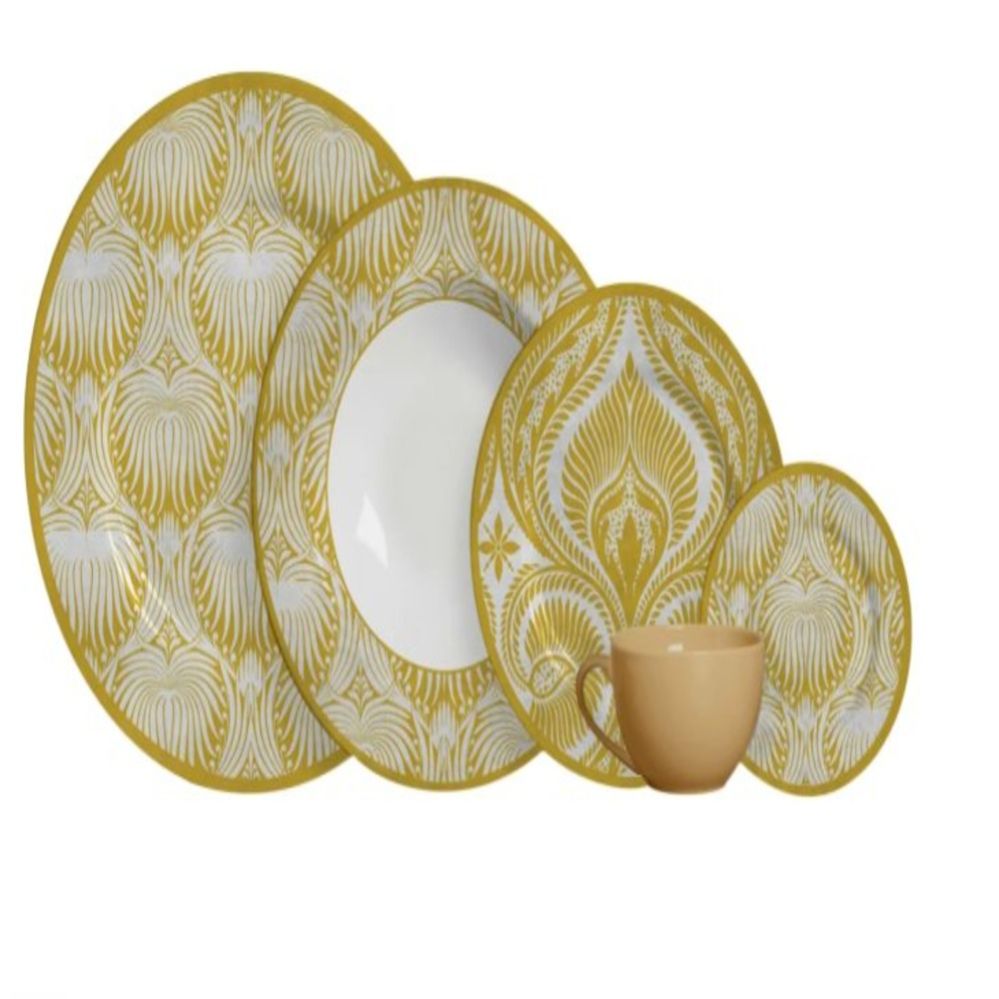 YELLOW DAMASHL 18-Piece Porcelain Dinner Set - Serves 6: