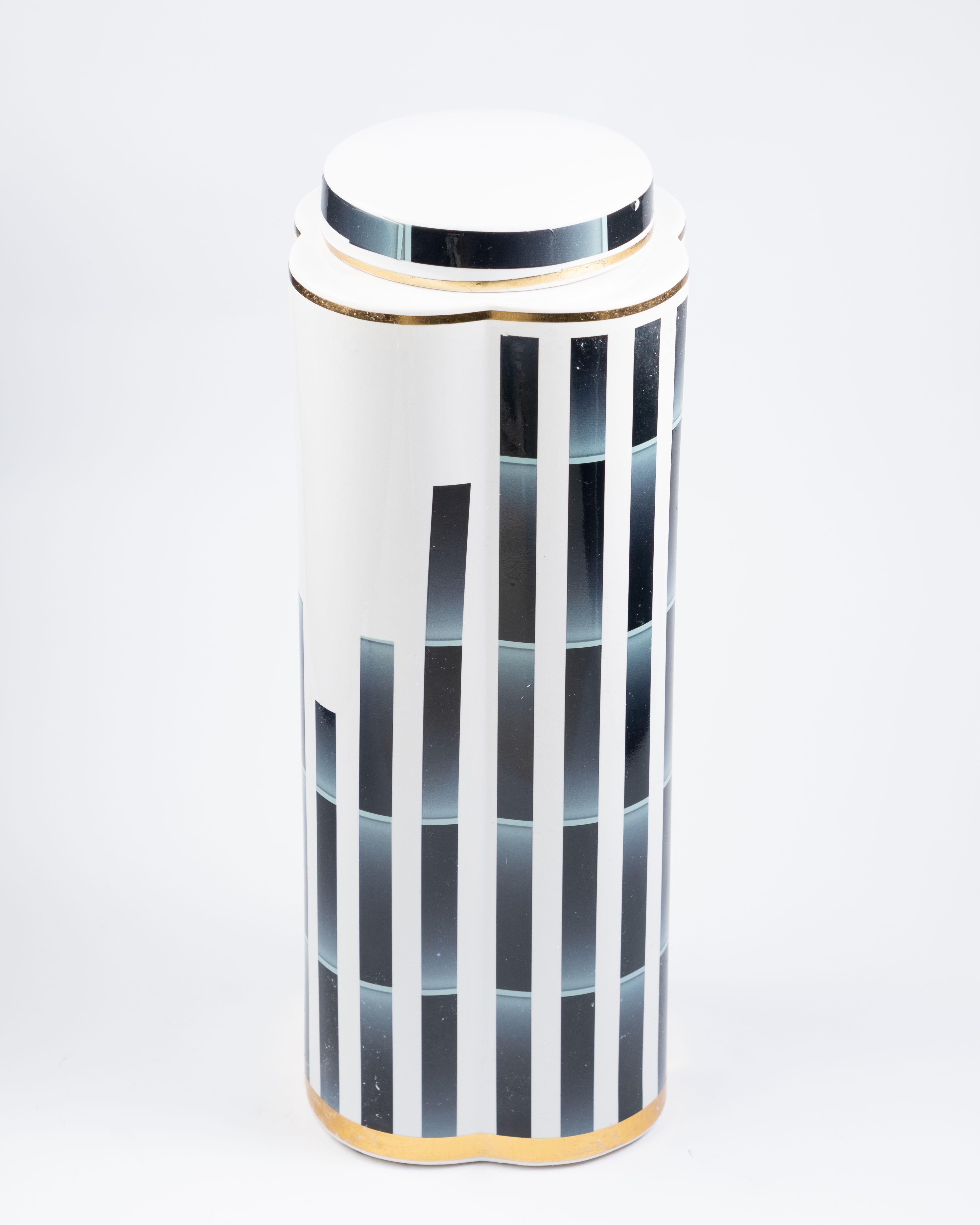 Black & White Striped Ceramic Vase