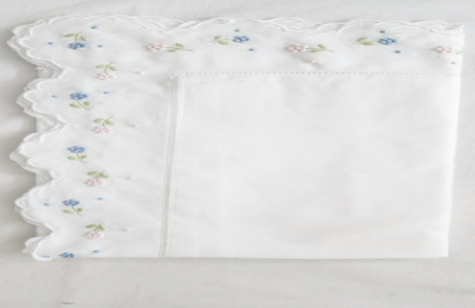 EDGE EMBROIDERED WITH WHITE AS IN PHOTO + EMBROIDERED FLOWERS COLOURS ARE ALSO SAME AS IN PHOTO
