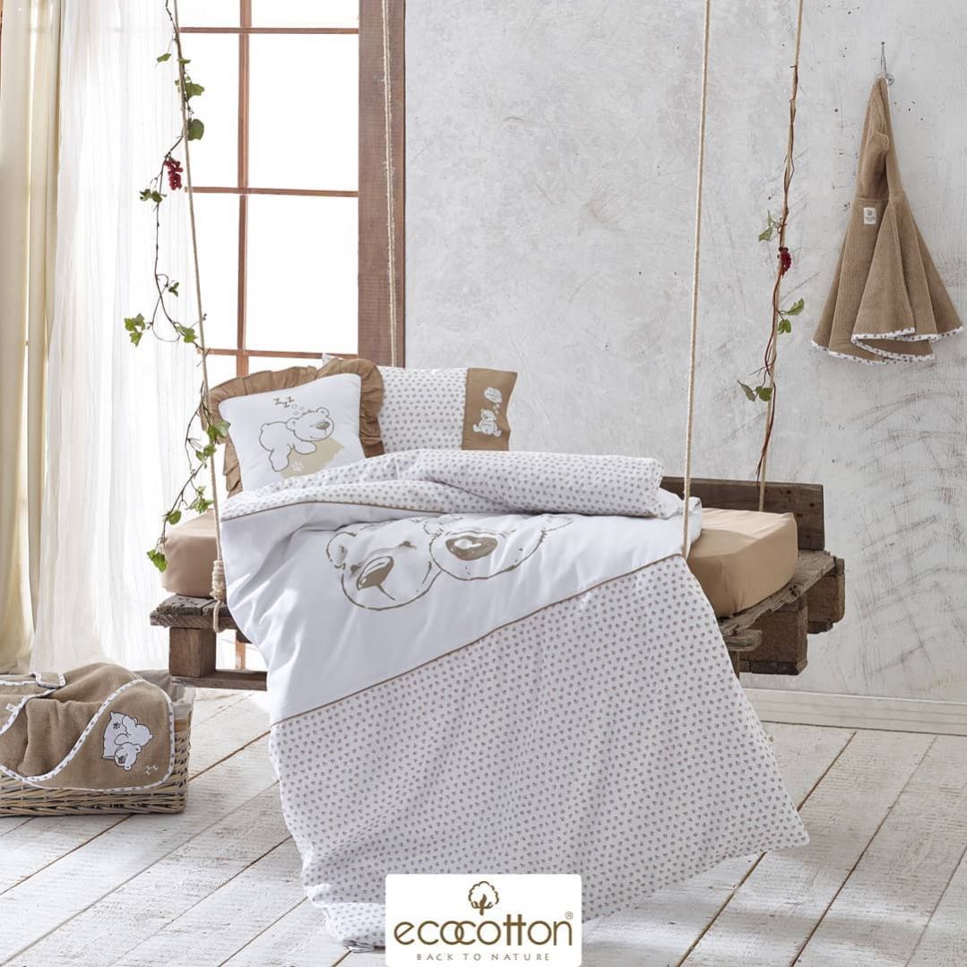 TWIN BEARS BROWN BABY BED LINEN SET